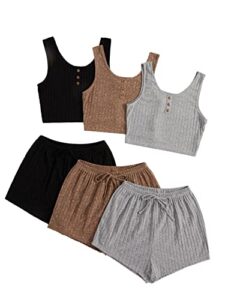 soly hux womens pajamas lounge set 3 sets sleepwear rib knit crop tank top and shorts pj summer outfits multi s