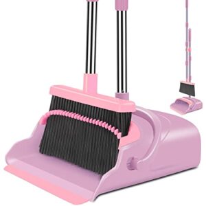 kelamayi broom and dustpan set for home, broom and dustpan combo for office, stand up broom and dustpan (pink)