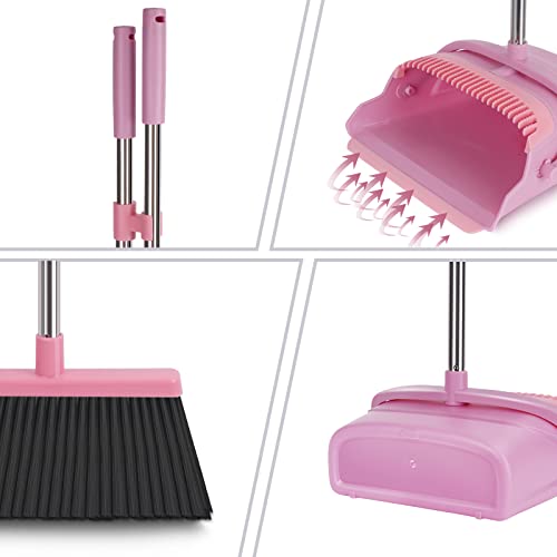 kelamayi Broom and Dustpan Set for Home, Broom and Dustpan Combo for Office, Stand Up Broom and Dustpan (Pink)