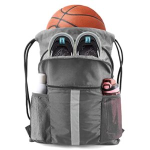 beegreen grey drawstring backpack bag with shoe compartment x-large black gym sports string cinch backpack athletic sackpack mesh water bottle holders for women men