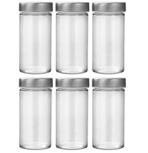 tianifa 6 pcs glass spice jars/bottles -3oz empty round spice containers with airtight metal caps with shaker lids (6, stainless steel lids)