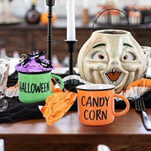 Halloween Mini Coffee Mugs with Faux Whipped Cream Mug Toppers Spider Candy Corn Mug Toppers Halloween Tiered Tray Decorations Novelty Halloween Witches Gift for Woman Coffee Table Centerpieces