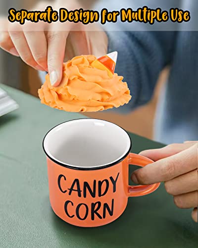 Halloween Mini Coffee Mugs with Faux Whipped Cream Mug Toppers Spider Candy Corn Mug Toppers Halloween Tiered Tray Decorations Novelty Halloween Witches Gift for Woman Coffee Table Centerpieces