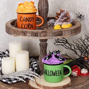 Halloween Mini Coffee Mugs with Faux Whipped Cream Mug Toppers Spider Candy Corn Mug Toppers Halloween Tiered Tray Decorations Novelty Halloween Witches Gift for Woman Coffee Table Centerpieces