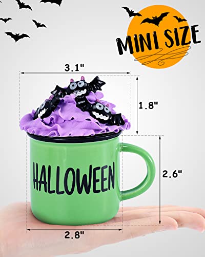 Halloween Mini Coffee Mugs with Faux Whipped Cream Mug Toppers Spider Candy Corn Mug Toppers Halloween Tiered Tray Decorations Novelty Halloween Witches Gift for Woman Coffee Table Centerpieces