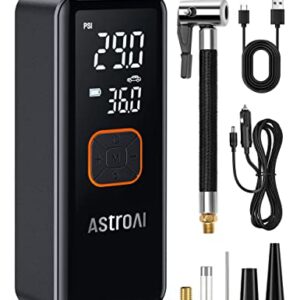 AstroAI Tire Inflator Portable Air Compressor, Cordless Car Tire Pump with 6600 mAh Battery & DC Cord, 150PSI Bike Pump with Dual Values Display for Cars, Motorcycles, Balls, Car Accessories CZK-3689