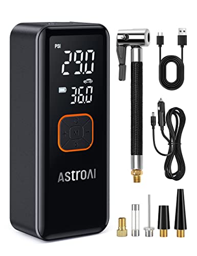 AstroAI Tire Inflator Portable Air Compressor, Cordless Car Tire Pump with 6600 mAh Battery & DC Cord, 150PSI Bike Pump with Dual Values Display for Cars, Motorcycles, Balls, Car Accessories CZK-3689