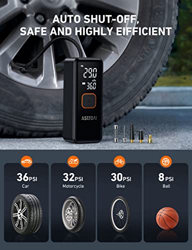 AstroAI Tire Inflator Portable Air Compressor, Cordless Car Tire Pump with 6600 mAh Battery & DC Cord, 150PSI Bike Pump with Dual Values Display for Cars, Motorcycles, Balls, Car Accessories CZK-3689