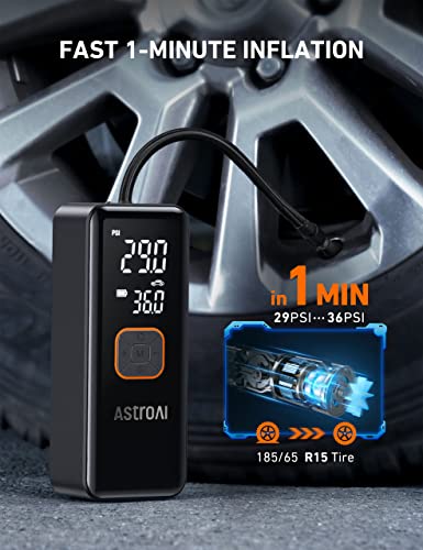 AstroAI Tire Inflator Portable Air Compressor, Cordless Car Tire Pump with 6600 mAh Battery & DC Cord, 150PSI Bike Pump with Dual Values Display for Cars, Motorcycles, Balls, Car Accessories CZK-3689