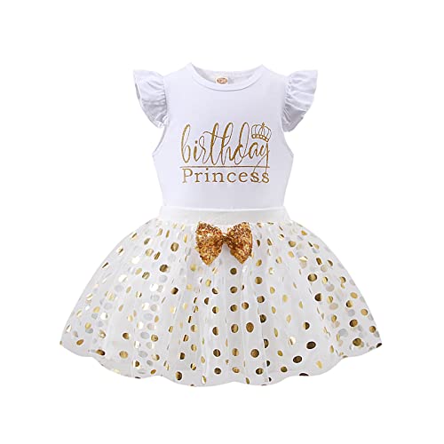 vivifayee Toddler Kids Baby Girls Birthday Princess Outfits Vest Sleeveless T Shirt Polka Dots Bubble Mesh Tulle Tutu Skirt Set 2Pcs Summer Clothes