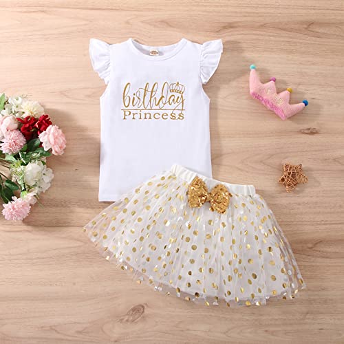 vivifayee Toddler Kids Baby Girls Birthday Princess Outfits Vest Sleeveless T Shirt Polka Dots Bubble Mesh Tulle Tutu Skirt Set 2Pcs Summer Clothes