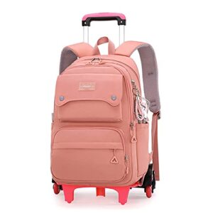 lanshiya solid color girls rolling backpack with wheels schoolbag elementary school student trolley daypack