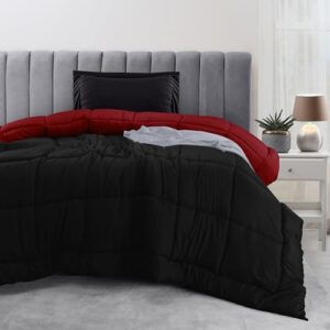 utopia bedding twin/twin xl comforter set kids with 1 pillow sham - bedding comforter sets - down alternative reversible black/red comforter - soft and comfortable - machine washable