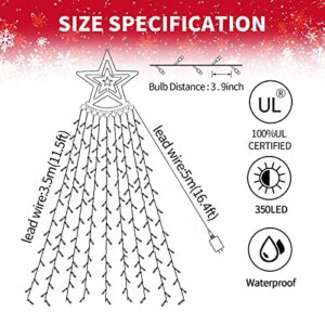 350 LED Christmas Decorations Star Light Outdoor Waterfall Lights Christmas Tree Lights Easy Installation Waterproof Christmas Lights for Yard Wedding Party Home Garden Indoor Outdoor (Cool White)