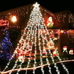 350 LED Christmas Decorations Star Light Outdoor Waterfall Lights Christmas Tree Lights Easy Installation Waterproof Christmas Lights for Yard Wedding Party Home Garden Indoor Outdoor (Cool White)