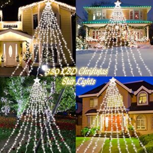 350 LED Christmas Decorations Star Light Outdoor Waterfall Lights Christmas Tree Lights Easy Installation Waterproof Christmas Lights for Yard Wedding Party Home Garden Indoor Outdoor (Cool White)