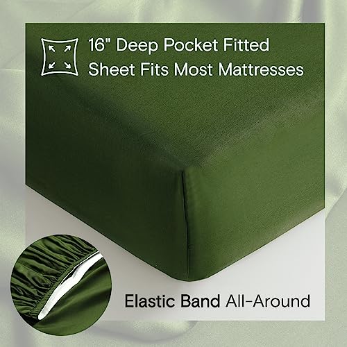 DOZ by SIJO 100% Organic Bamboo Sheet Set, Buttery Soft, Cooling for Hot Sleepers, Silky Breathable, Oeko-TEX, High GSM, 16" Deep Pockets - 3pc - 2 Pillowcases 1 Fitted Sheet (Forest, Queen)