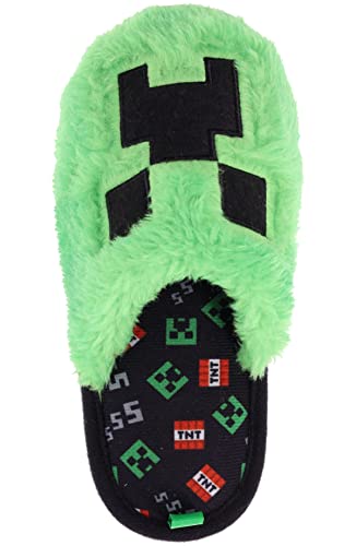 Minecraft Youth Unisex Slipper, Novelty Plush Scuff, Creeper Green, Size 1-2 Big Kid