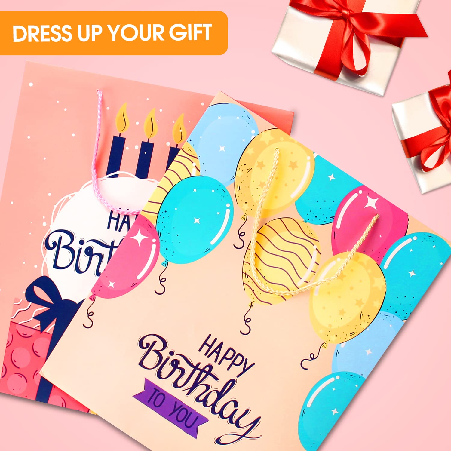 Gift Bag Birthday Gift Bags Set,2Pack Large Gift Bag for Girls Women Female Her,Pink Gift Bags with Tissue Paper,Paper Gift Bags with Handles,Big Gift Bags Birthday Gift Wrap Bag,Happy Birthday Gift Bags Party Gift Bags for Present Bags Birthday Bags