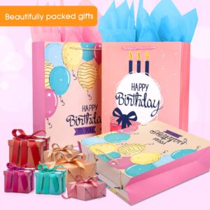 Gift Bag Birthday Gift Bags Set,2Pack Large Gift Bag for Girls Women Female Her,Pink Gift Bags with Tissue Paper,Paper Gift Bags with Handles,Big Gift Bags Birthday Gift Wrap Bag,Happy Birthday Gift Bags Party Gift Bags for Present Bags Birthday Bags