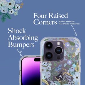 Rifle Paper Co. iPhone 14 Pro Case [Works with Wireless Charger] [10FT Drop Protection] Cute iPhone Case 6.1" with Floral Pattern, Anti-Scratch Tech, Shockproof Material, Slim - Garden Party Blue