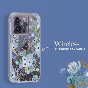 Rifle Paper Co. iPhone 14 Pro Case [Works with Wireless Charger] [10FT Drop Protection] Cute iPhone Case 6.1" with Floral Pattern, Anti-Scratch Tech, Shockproof Material, Slim - Garden Party Blue