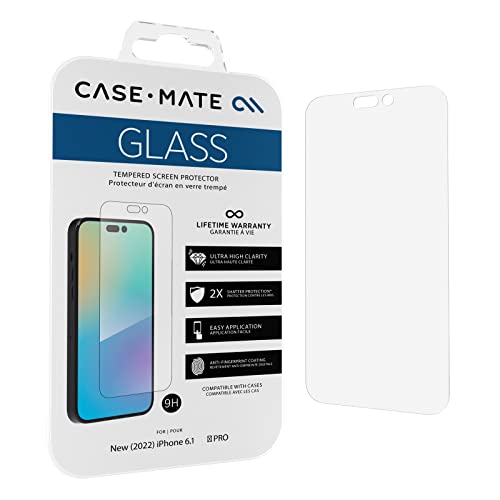 Case-Mate iPhone 14 Pro Screen Protector - 6.1 Inch - Anti-Scratch Tempered Glass with Shatter Protection - Durable 9H Glass Film with Touch Sensitivity, High Clarity, Case Friendly, Easy to Apply