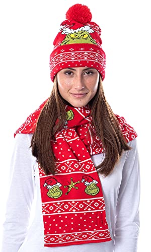 Dr. Seuss The Grinch Who Stole Christmas Knit Scarf & Pom Beanie Set