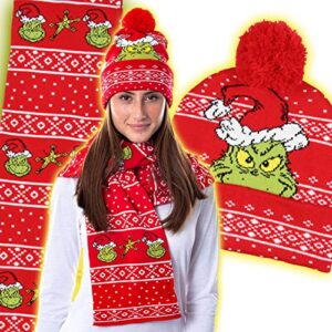 Dr. Seuss The Grinch Who Stole Christmas Knit Scarf & Pom Beanie Set