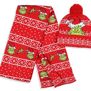 Dr. Seuss The Grinch Who Stole Christmas Knit Scarf & Pom Beanie Set