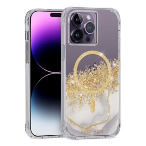 case-mate iphone 14 pro max case - karat marble [10ft drop protection] [compatible with magsafe] magnetic cover with cute bling sparkle for iphone 14 pro max 6.7", anti-scratch, shock absorbent, slim