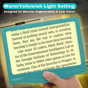 MagniPros 5X Large Ultra Bright LED Page Magnifier with Anti-Glare & Dimmable LEDs (3 Lighting Modes to Relieve Eye Strain)-Ideal for Reading Small Fonts & Low Vision Seniors with Aging Eyes