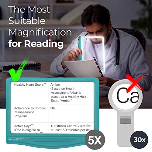 MagniPros 5X Large Ultra Bright LED Page Magnifier with Anti-Glare & Dimmable LEDs (3 Lighting Modes to Relieve Eye Strain)-Ideal for Reading Small Fonts & Low Vision Seniors with Aging Eyes