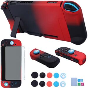 dockable case for nintendo switch - comcool 3 in 1 protective cover case for nintendo switch and joy-con controller with screen protector - red black