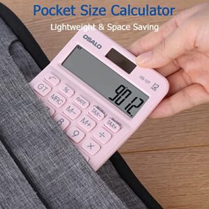 Pocket Small Size Desk Calculator, 12 Digit Large LCD Display, Basic Tax Function Handheld Desktop Calculator with Solar Battery Dual Power, Perfect for Office, School, Business OS-12T (Pink)