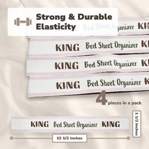 ECOHomes Bed Sheet Organizer and Storage Label Bands | Sheets Set Organizers for Linen Closet - Elastic Bedding Sheet Keepers Straps for Foldable Bedsheet, Pillow Case, Duvet (King 4PCs Pack | Cream)