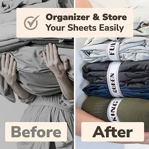 ECOHomes Bed Sheet Organizer and Storage Label Bands | Sheets Set Organizers for Linen Closet - Elastic Bedding Sheet Keepers Straps for Foldable Bedsheet, Pillow Case, Duvet (King 4PCs Pack | Cream)