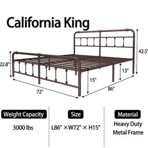 Ponsalion California-King-Bed-Frame with-Headboard and-Footboard Set - Platform Bed Frame Cal-King Size,16 Inches High,no Box Spring Needed,Easy to Assemble(Brown)