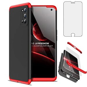 partyunix compatible for oppo realme 7 pro [with 1& screen protector][3 in 1] slim hard pc plastic bumper 360° shockproof shell cover for oppo realme 7 pro,black+red