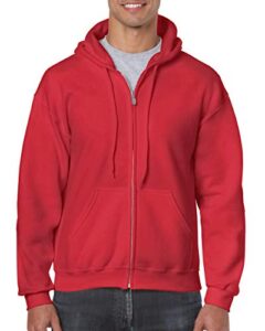 gildan adult fleece zip hooded sweatshirt, style g18600 red, x-large