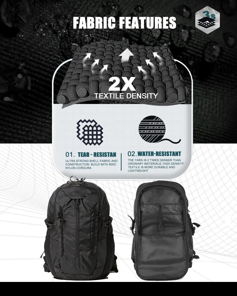 WolfWarriorX Backpack for Men Laptop Backpacks - for Hiking Outdoor Sports Black