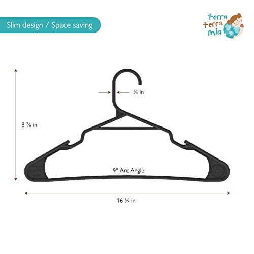 Eco-Friendly Clothing Hangers for Avg. Weight (Max 3lbs) Clothes Made from 100% Recycled Post Industrial Plastic (Black, 20)