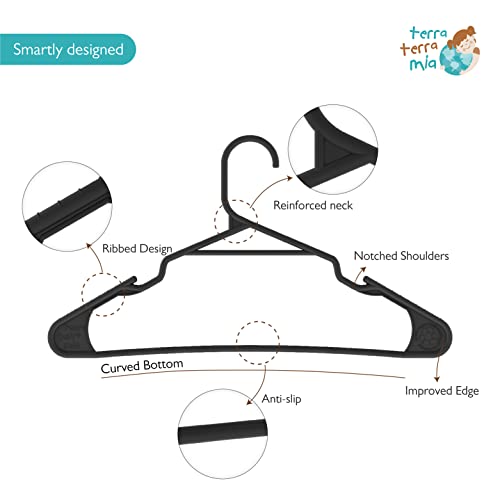 Eco-Friendly Clothing Hangers for Avg. Weight (Max 3lbs) Clothes Made from 100% Recycled Post Industrial Plastic (Black, 20)