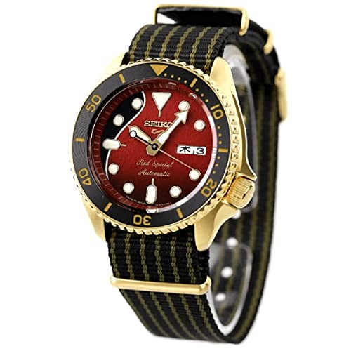 SEIKO Men's Red Dial Black Nylon Band Mechanical Automatic Watch