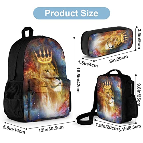 KiuLoam Galaxy Lion King Kids Backpack Set 3 Piece Back To School 16 Inch Book Bag With Lunch Bag Pencil Case For Boys Girls 1-6th Grade