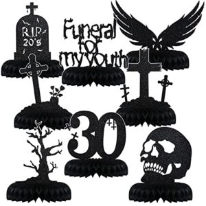 8 pack rip 20s birthday decorations 30th birthday party decorations death to my twenties honeycomb centerpieces gothic table centerpieces black glitter funeral 30th birthday party supplies men women