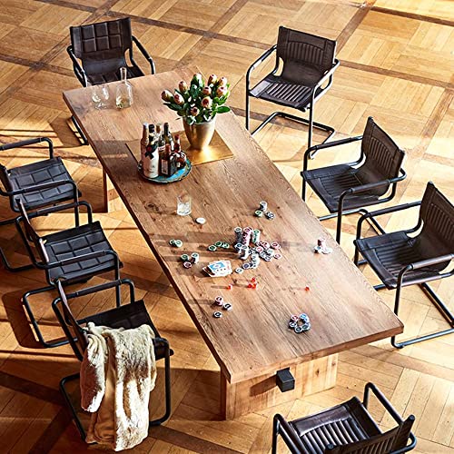 LAKIQ Farmhouse Solid Wood Brown Dining Table Minimalist Rectangle Kitchen Dining Table with Trestle Base Conference Table Desk for Dining Room Living Room-Table Only (55.1" L x 27.6" W x 29.5" H)