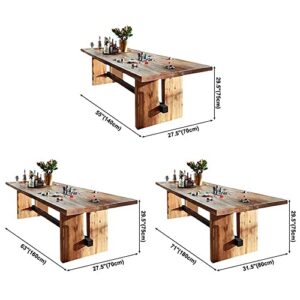 LAKIQ Farmhouse Solid Wood Brown Dining Table Minimalist Rectangle Kitchen Dining Table with Trestle Base Conference Table Desk for Dining Room Living Room-Table Only (55.1" L x 27.6" W x 29.5" H)