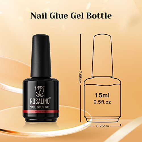 ROSALIND 2PCS Nail Glue Gel for Nail Tips, Super Strong Fake Nails Nail Glue Gel for Easy and Fast Nail Extension Gel Brush on Nail Glue, Adhesive Bond for Press on Nails 15ML Curing Needed