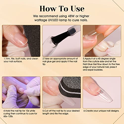 ROSALIND 2PCS Nail Glue Gel for Nail Tips, Super Strong Fake Nails Nail Glue Gel for Easy and Fast Nail Extension Gel Brush on Nail Glue, Adhesive Bond for Press on Nails 15ML Curing Needed